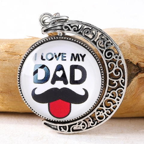 Drehbarer Mond Schlüsselanhänger Silber Metall I Love My Dad Schnurrbart Anhänger Vatertagsgeschenk Kreativer Herren Schmuck