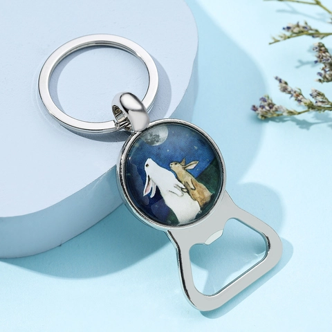 Cartoon Hase Mondbeobachtung Zeitstein Schlüsselanhänger Flaschenöffner Metallanhänger Für Tasche Geschenk Accessoire