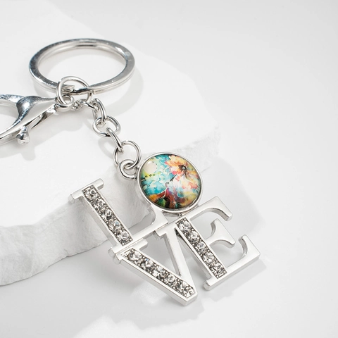 Mode LOVE Buchstabe Strass Metall Schlüsselanhänger Kolibri Kunst Glas Anhänger Schlüsselring Für Damen Tasche Schmuck Geschenk