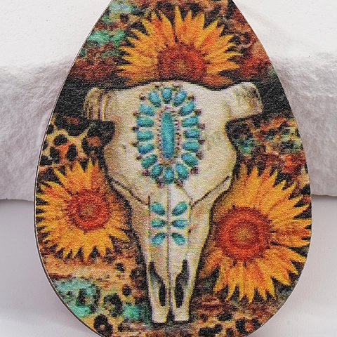 Portachiavi Western Bohemien Teschio di Toro Girasole Stampa Leopardata Metallo Ciondolo Anello Chiave retrò Testa di Mucca