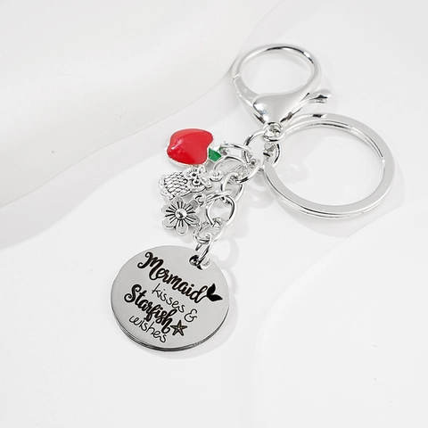 Portachiavi di Laurea Ispiratore in Acciaio Inossidabile per Insegnanti Studenti Con Ciondoli Mela Gufo Fiore Regalo Gioiello