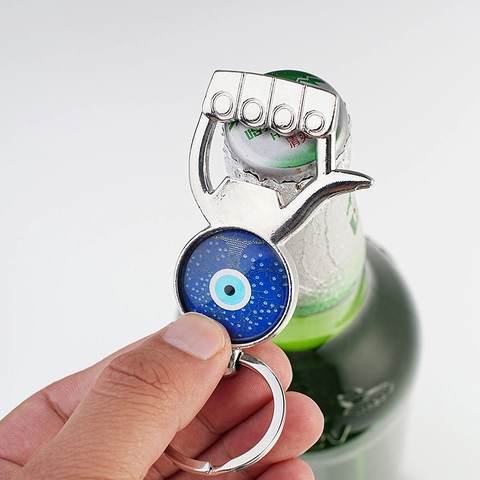 Evil Eye Bottle Opener Keychain Silver Alloy Metal Nazar Charm Key Ring For Men Women Father's Day Gift Party Accessory