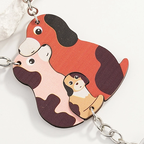 Creative Parent-Child Dog Wood Puzzle Keychain Set Cute Dalmatian Puppy Wooden Keyring For Family Gift Decoration Accessories