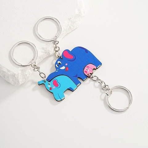 Creative Wooden Elephant Family Keychain Interlocking Animal Puzzle Key Ring For Family Bag Decoration Accessory