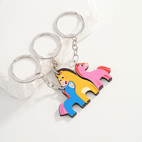 Portachiavi in Legno Creativo Con Pony Cartone Animato Design Puzzle Per Interazione Genitore Figlio Pendente Borsa Regalo