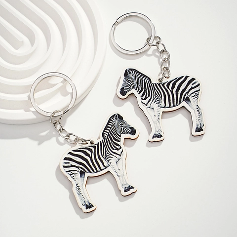 Portachiavi Creativo in Legno di Zebra con Pendente a Motivo Animale per Borse e Chiavi Pendente Realistico Decorativo di Zebra