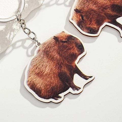 Creatieve Realistische Capibara Houten Sleutelhanger Cartoon Dier Tas Hanger Voor Auto Sleutelring Decoratieve Accessoires Cadeau
