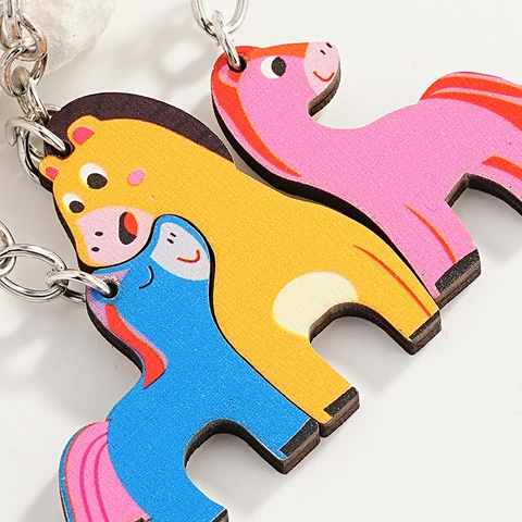 Portachiavi in Legno Creativo Con Pony Cartone Animato Design Puzzle Per Interazione Genitore Figlio Pendente Borsa Regalo