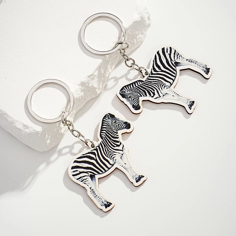 Portachiavi Creativo in Legno di Zebra con Pendente a Motivo Animale per Borse e Chiavi Pendente Realistico Decorativo di Zebra
