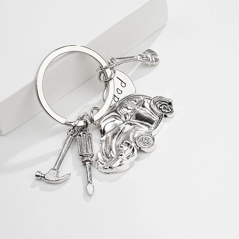 Alloy Tools Keychain For Men Dad Heart Pendant Wrench Hammer Screwdriver Car Charm Key Ring Gift For Father's Day
