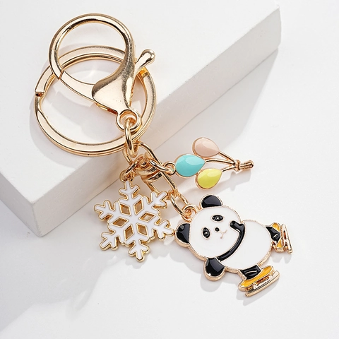 Porte-clés en Métal Panda Dessin Animé Mignon pour Femmes Filles Colle à Goutte d'Émail Pendentif de Sac Animal Anneau de Clé en Alliage d'Or Bijoux Cadeau