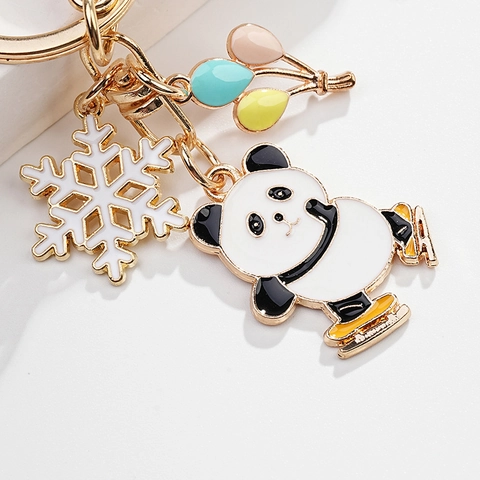 Porte-clés en Métal Panda Dessin Animé Mignon pour Femmes Filles Colle à Goutte d'Émail Pendentif de Sac Animal Anneau de Clé en Alliage d'Or Bijoux Cadeau