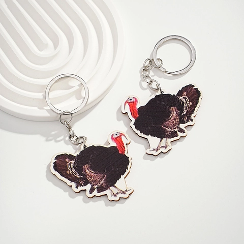 Portachiavi in Legno a Forma di Tacchino del Ringraziamento Creativo Animale Auto Borsa Ciondolo Appeso Ornamento Regalo