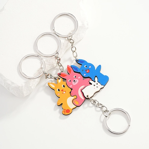 Portachiavi in Legno a Forma di Coniglio Cartoon Set Pendente per Borsa Animale Decorazione Accessorio per Donne Bambini Regalo
