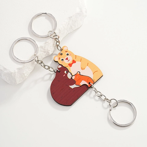 Holz Bärenfamilie Schlüsselanhänger Eltern Kind Puzzle Passend Cartoon Tier Schlüsselring Für Taschen Autoschlüssel Deko Geschenk