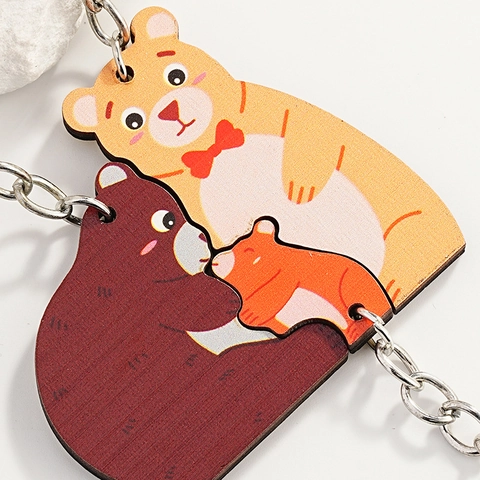 Holz Bärenfamilie Schlüsselanhänger Eltern Kind Puzzle Passend Cartoon Tier Schlüsselring Für Taschen Autoschlüssel Deko Geschenk