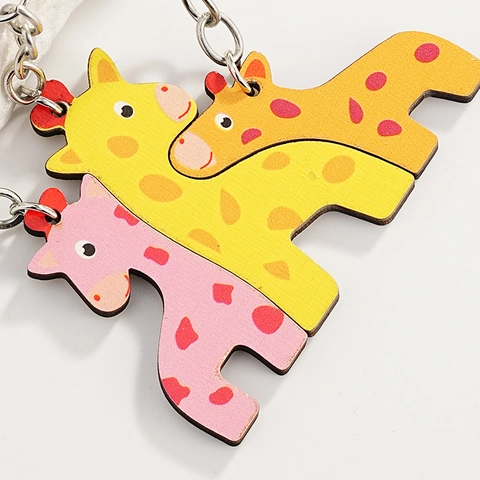 Kreativer Cartoon Giraffe Holz Schlüsselanhänger Süßes Tier Ineinandergreifendes Puzzle Anhänger Schlüsselring Geschenk Für Damen