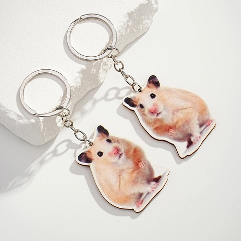 Simpatico Portachiavi in Legno Con Criceto Stampato Realistico Ciondolo Kawaii Animale Borsa Charm Ornamento per Donne Ragazze