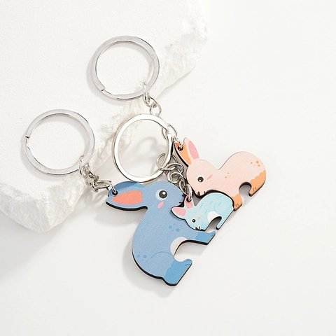 Lindos Llaveros de Madera de Conejo de Dibujos Animados con Diseño Creativo de Empalme Llaveros para Mujeres Niños
