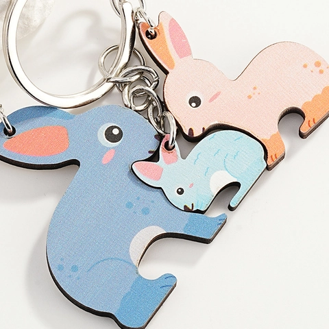 Lindos Llaveros de Madera de Conejo de Dibujos Animados con Diseño Creativo de Empalme Llaveros para Mujeres Niños