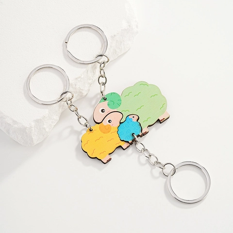 Llaveros de Madera de Oveja de Dibujos Animados Multicolores Adorables Dijes de Animales Llaveros Decorativos para Bolsos Mochilas