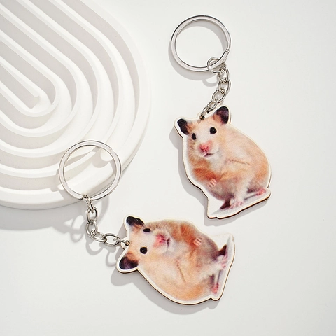 Simpatico Portachiavi in Legno Con Criceto Stampato Realistico Ciondolo Kawaii Animale Borsa Charm Ornamento per Donne Ragazze