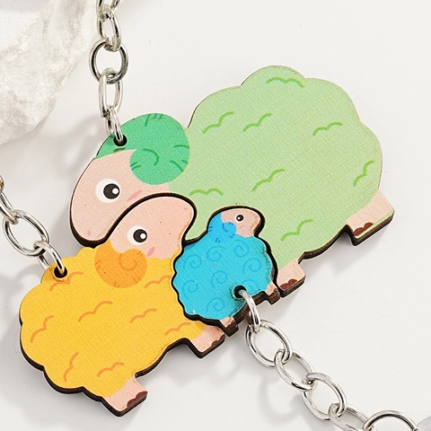 Llaveros de Madera de Oveja de Dibujos Animados Multicolores Adorables Dijes de Animales Llaveros Decorativos para Bolsos Mochilas