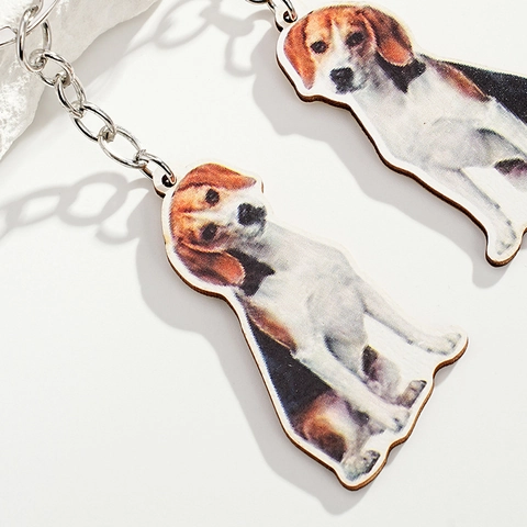Wooden Beagle Dog Pattern Keychain Pendant Cute Animal Shape Key Ring For Pet Lovers Everyday Bag Hanging Decoration Ornament
