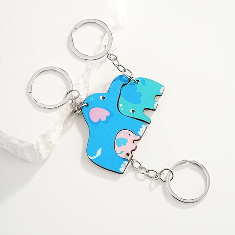 Cartoon Houten Olifant Puzzel Sleutelhanger Decoratieve Olifanten Familie Tas Hanger Schattige Dier Sleutelring Universeel Accessoire