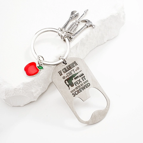 Tool Bottle Opener Keychain For Grandpa Stainless Steel Wrench Hammer Screwdriver Charm Funny Key Ring Pendant Gift