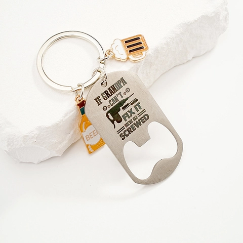 Stainless Steel Grandpa Fix It Bottle Opener Keychain Funny Father's Day Gift With Beer Bottle Cup Enamel Charms Keyring