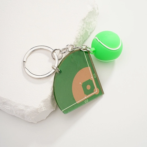 Kreativer Baseballfeld Muster Acryl Schlüsselanhänger Mit Grünem Ball Anhänger Sportlicher Simulation Schlüsselring Geschenk