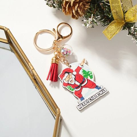 Portachiavi Creativo Babbo Natale Natale Babbo Natale Dabbing Pendente Acrilico Nappina Rossa Sfera Paillettes Ciondolo Borsa