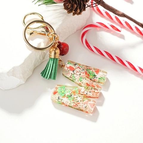 Portachiavi in Resina con Alfabeto Natalizio Lettera M Pendente Pupazzo di Neve Albero di Natale Fibbia Oro Nappa Campanello Regalo Donna