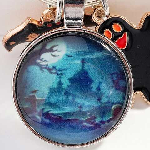 Halloween Gespenst Fledermaus Metall Schlüsselanhänger Glas Cabochon Nachtschloss Anhänger Legierung Emaille Party Geschenk