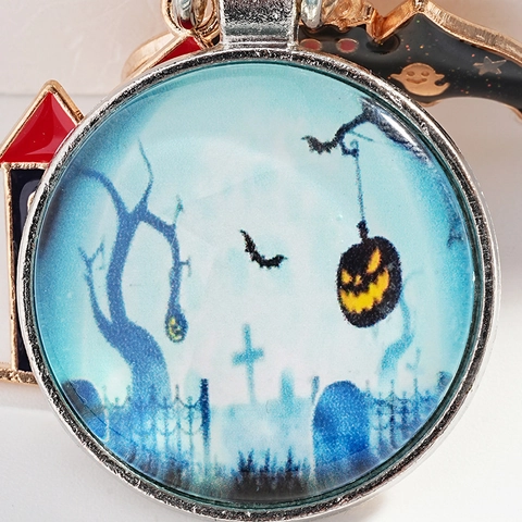 Halloween Cartoon Glas Cabochon Schlüsselanhänger Legierung Fledermaus Schloss Kürbis Anhänger Gothik Festival Party Geschenk