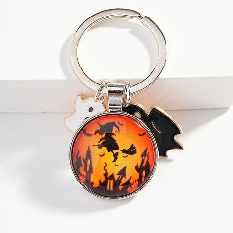 Halloween Hexe Geist Metall Schlüsselanhänger Emaille Mond Anhänger Schlüsselring Für Festival Party Dekoration Schmuck Geschenk Zubehör