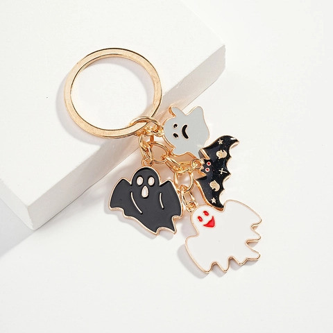 Halloween Cartoon Ghost Bat Enamel Keychain Gold Plated Alloy Metal Pendant Key Ring For Party Bag Charms Gift Unisex