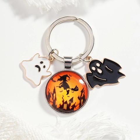 Halloween Hexe Geist Metall Schlüsselanhänger Emaille Mond Anhänger Schlüsselring Für Festival Party Dekoration Schmuck Geschenk Zubehör