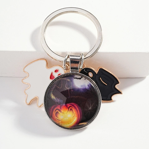 Portachiavi in Metallo Fantasma Zucca Halloween Lega Smalto Fantasma Vetro Cabochon Pendente Portachiavi per Festa Festival Regalo Accessori