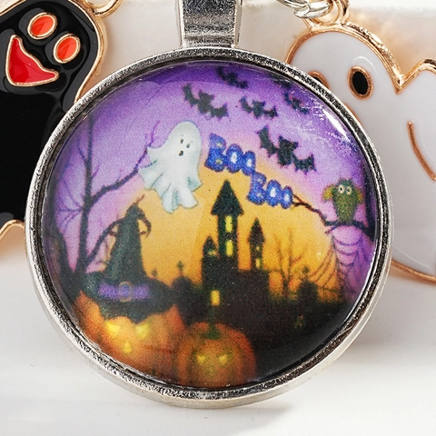 Portachiavi Castello Fantasma Halloween Anello Metallo Cupola Vetro Ciondolo Zucca Spettrale Anello Chiave Festivo Regalo Festa