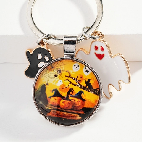 Halloween Schlüsselanhänger Legierung Glas Zeitstein Kürbis Geist Spinnennetz Anhänger Metall Schlüsselring Geschenk