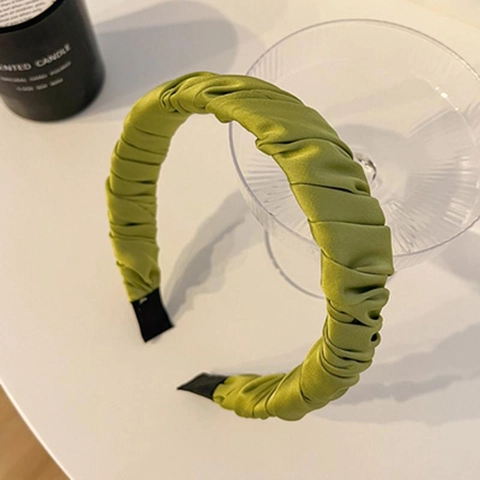 Women Korean Ruched Satin Hairband High Top Elegant Solid Color Pleated Headband Non-Slip Hair Hoop Fashion Accessories