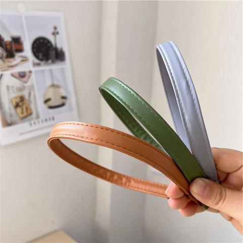 Women Vintage PU Leather Stitched Headband Simple Solid Color Anti-Slip Hair Band Elegant Daily Hair Hoop Hair Accessories