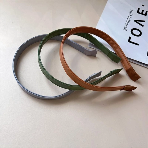 Women Vintage PU Leather Stitched Headband Simple Solid Color Anti-Slip Hair Band Elegant Daily Hair Hoop Hair Accessories