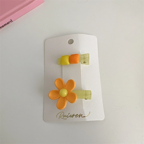 Korean Style Colorful Flower Hair Clips Set Cute Candy Color Acrylic Duckbill Clips Sweet Geometric Hairpins For Women Girls