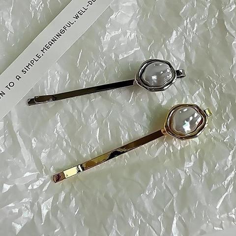 Elegante Fermaglio per Capelli con Perla Artificiale Irregolare in Metallo Barrette Moda Geometrica Clip Laterale per Donna Gioielli
