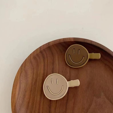 Mollette per Capelli in Pelle Minimaliste Design Sorriso Donna Ragazza Rotonde in Ecopelle a Becco d'Anatra Fermagli per Capelli Accessori