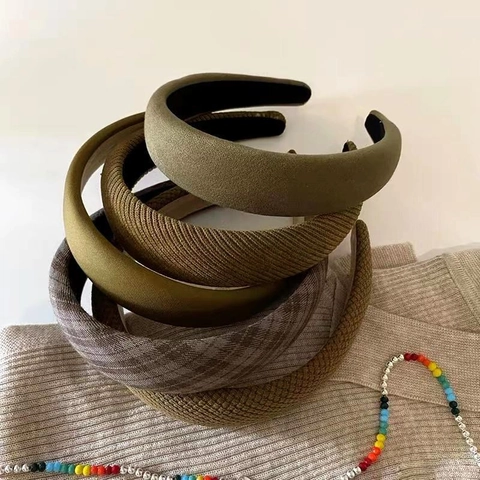 Diadema De Esponja Engrosada Vintage Para Mujer Estilo Francés Retro Tela Acolchada Banda Para Cabello Color Morandi Accesorio