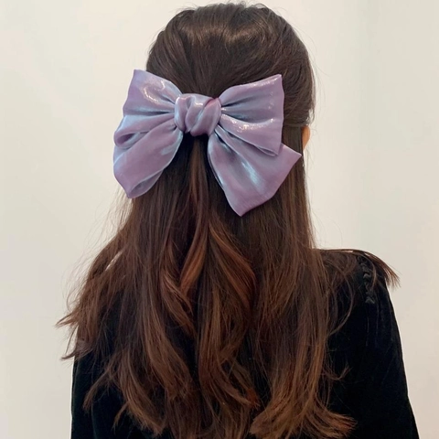 Large Satin Bow Hair Clip For Women Korean Style Elegant Oversized Ribbon Spring Clip Solid Color Handmade Hair Accessories